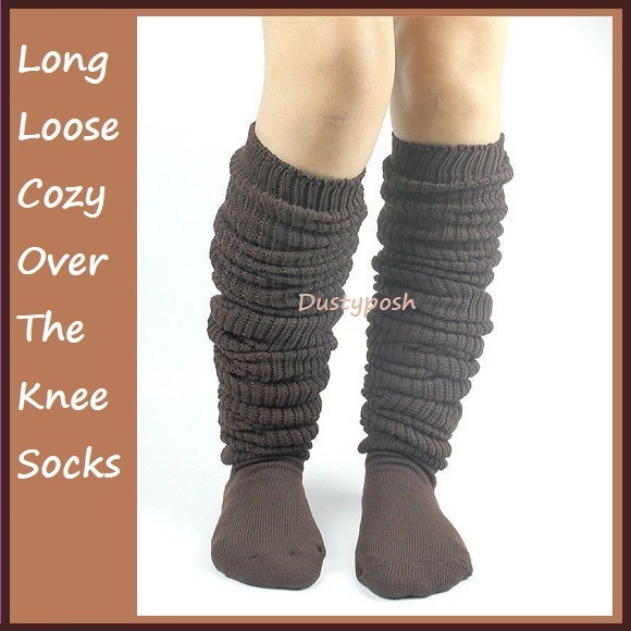 Dustyposh Accessories - Long Loose Japanese Thigh High Slouch Socks Cozy Brown White Black Cosplay Boot